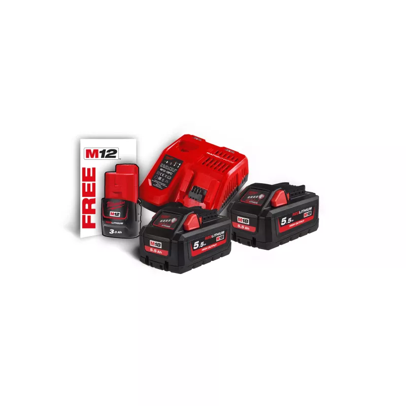 Pack 2 batteries M18 5,5 ah High output + 1 chargeur Milwaukee